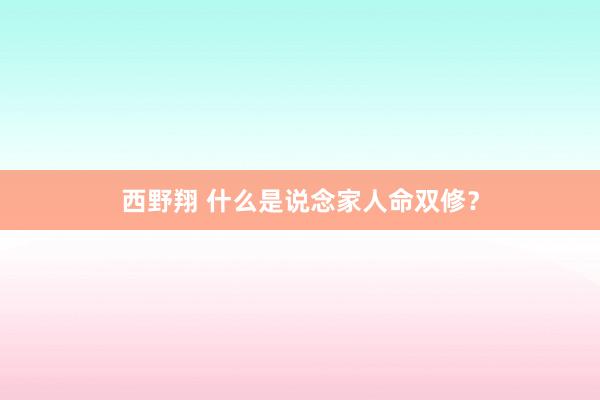 西野翔 什么是说念家人命双修？