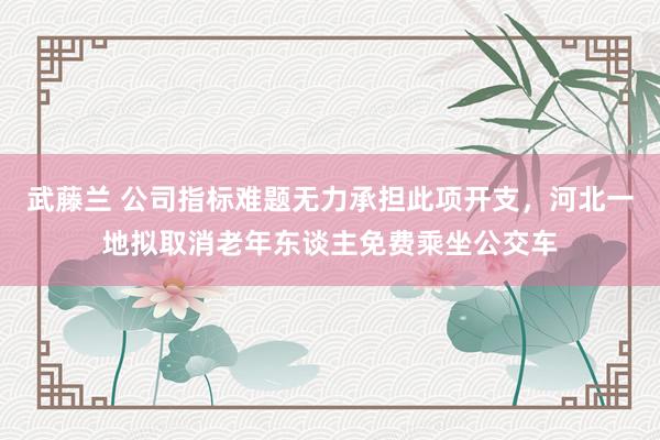 武藤兰 公司指标难题无力承担此项开支，河北一地拟取消老年东谈主免费乘坐公交车