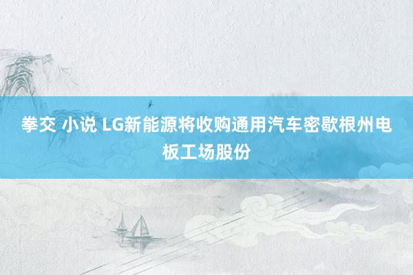 拳交 小说 LG新能源将收购通用汽车密歇根州电板工场股份